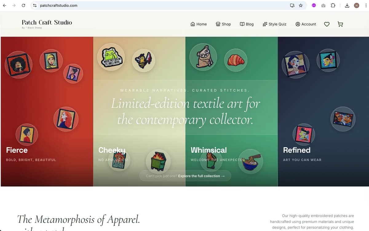 Embroidered patch store with AI